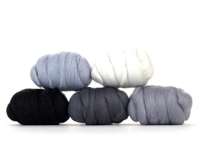 Bewitching Fibers Mini Merino Tops Collection - Gray Days - 5 colors Bewitching Fibers Mini Merino Tops Collection - Gray Days - 5 colors
